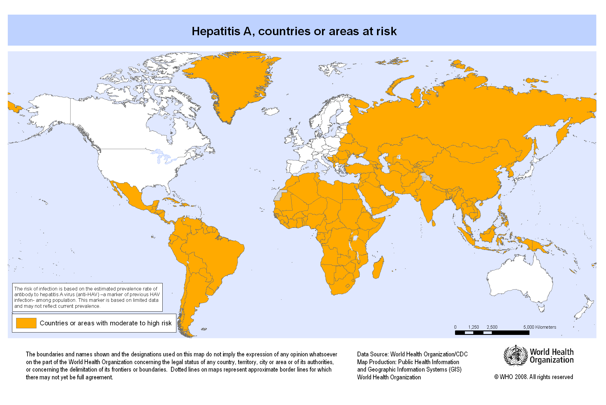 Areas of risk for Hepatitis A