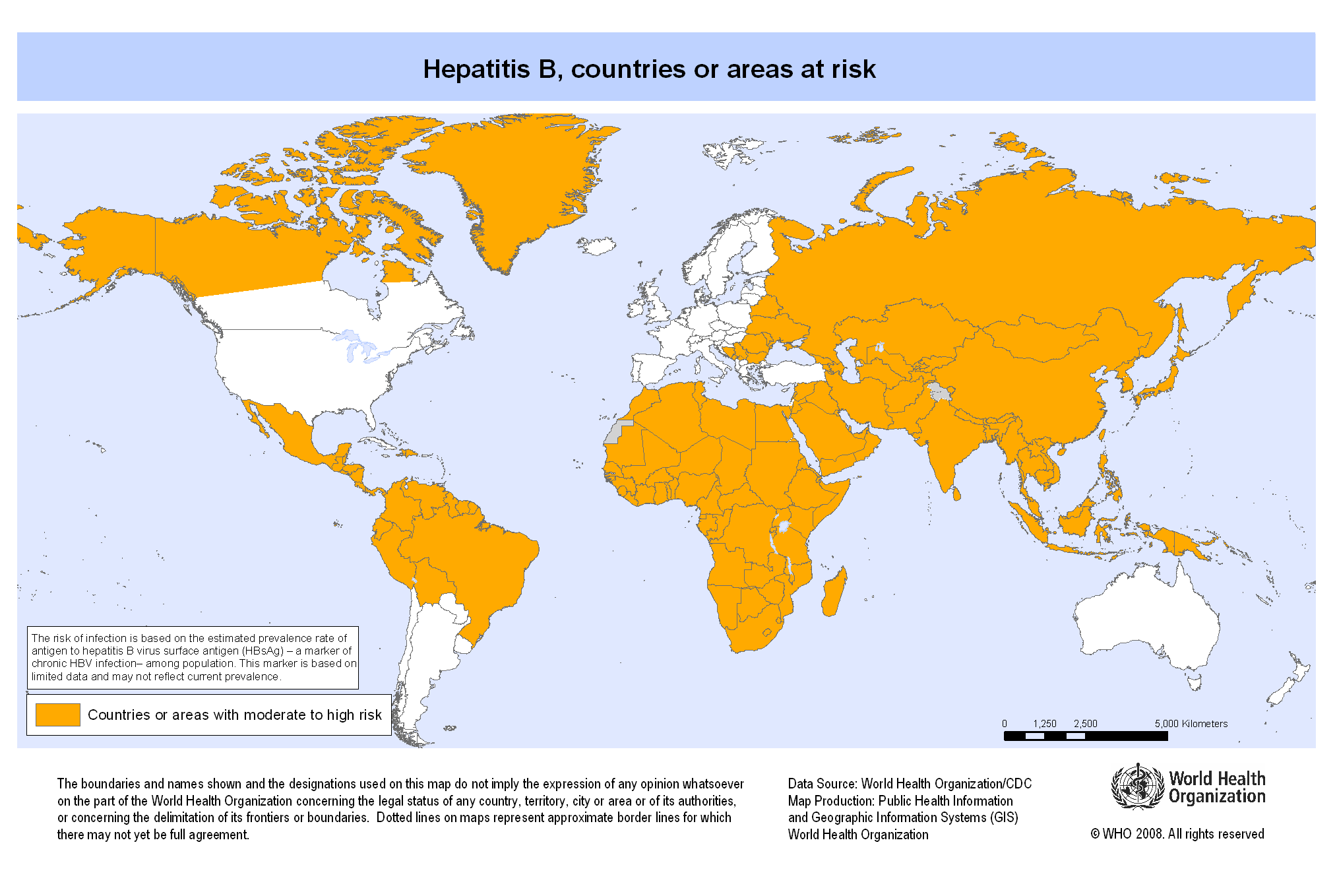 Areas of risk for Hepatitis B