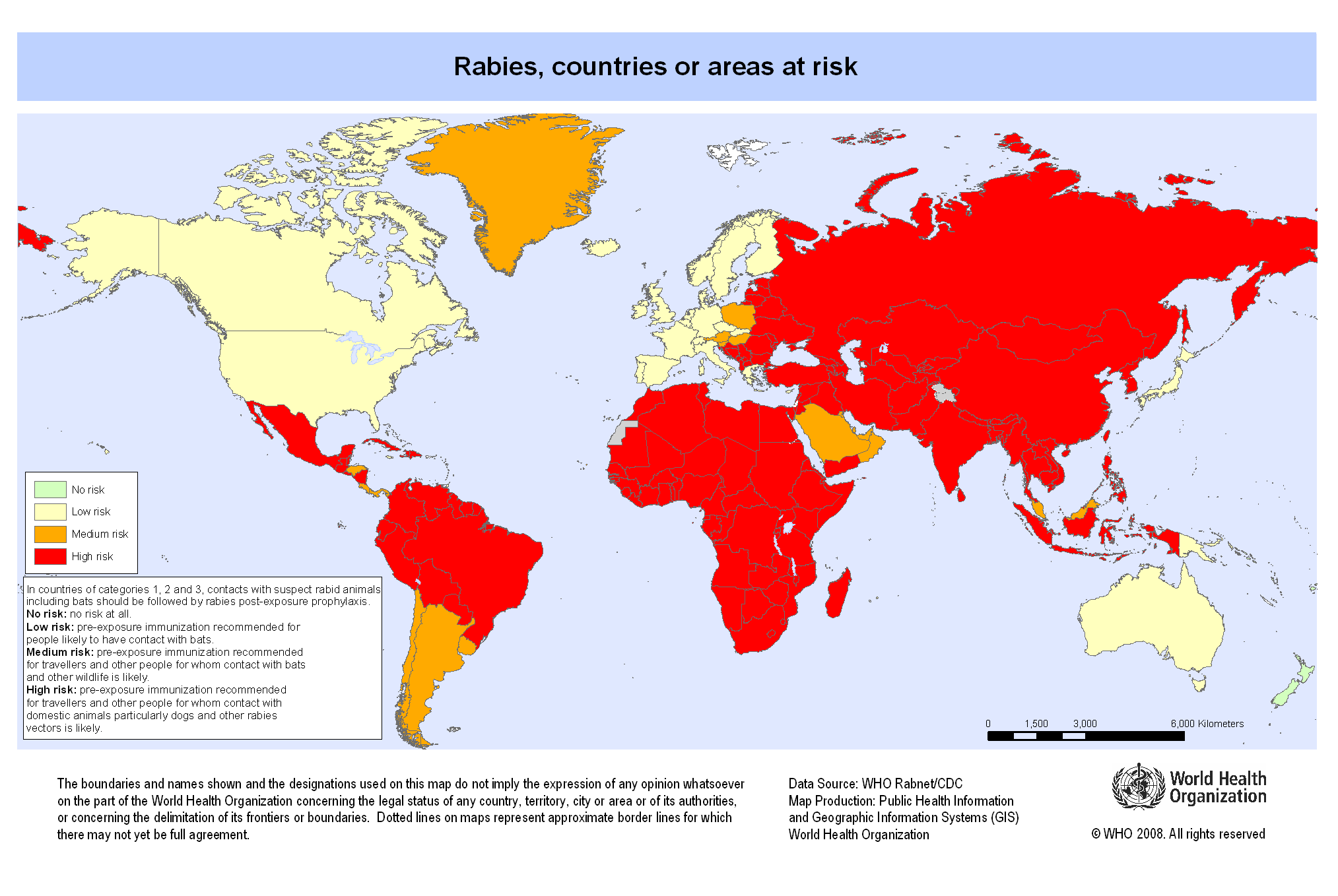 Areas of risk for Rabies