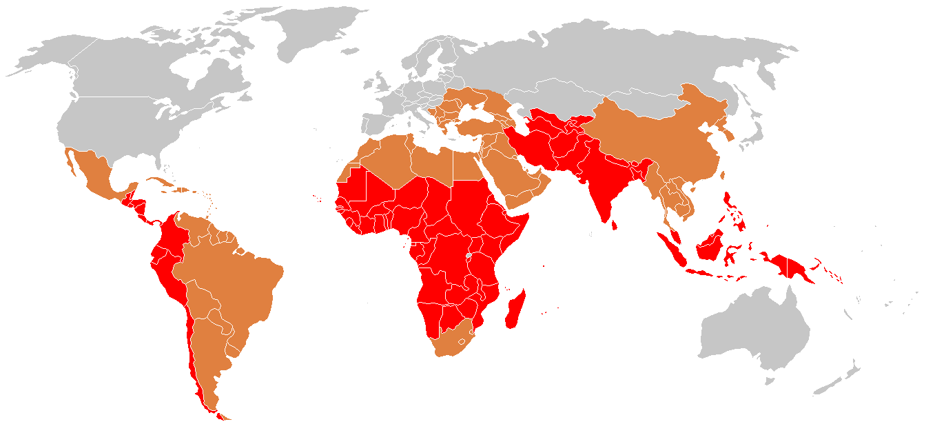 Areas of risk for Typhoid fever