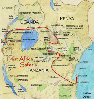 Map for East Africa Safaris