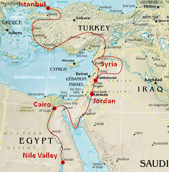 Map for Grand Tour of the Middle East