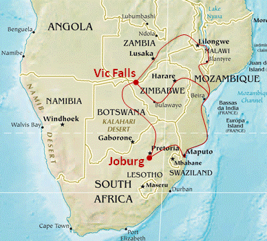 Map for Southeast Africa Overland