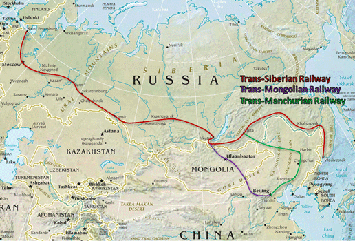 Map for Trans-Siberian Railway